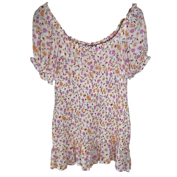 Lily Rose Dresses & Skirts - Lily Rose Babydoll Mini Dress XL Off-Shoulder Floral Smocked Cottagecore